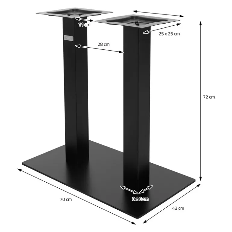 Tischgestell Doppel Schwarz Höhe 72cm Stahl pulverbeschichtet 70x43cm Bodenplatte ML-Design