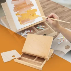 Tischstaffelei mit Schublade und Mischpalette Natur aus Holz