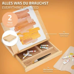 Tischstaffelei mit Schublade und Mischpalette Natur aus Holz