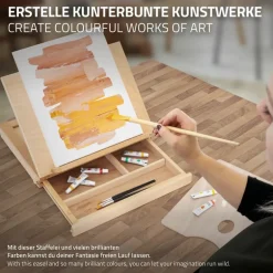 Tischstaffelei mit Schublade und Mischpalette Natur aus Holz