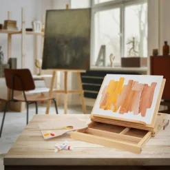 Tischstaffelei mit Schublade und Mischpalette Natur aus Holz