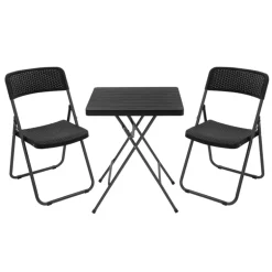 3tlg. Balkonmöbel Set klappbar, Schwarz, Stahl & Rattan-Optik, Gartenmöbel