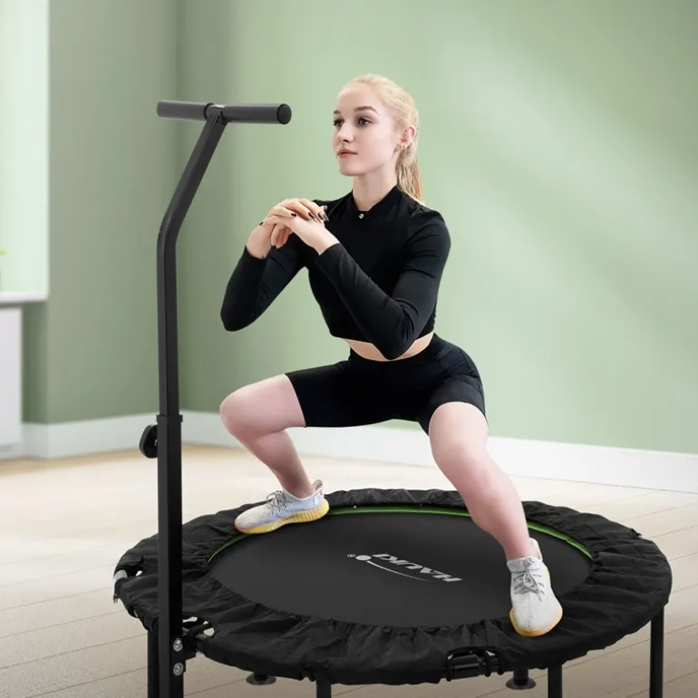 Trampolin Ø102cm mit höhenverstellbarer Haltegriff Stahl Grün bis 150kg Hauki