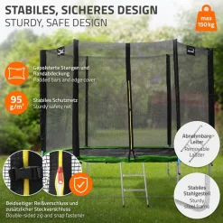 Trampolin Ø244 cm mit Sicherheitsnetz, Leiter und gepolsterten Stangen Grün bis 150kg HAUKI