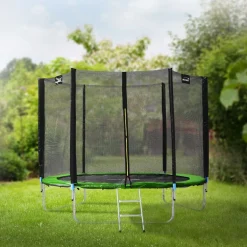 Trampolin Ø244 cm mit Sicherheitsnetz, Leiter und gepolsterten Stangen Grün bis 150kg HAUKI