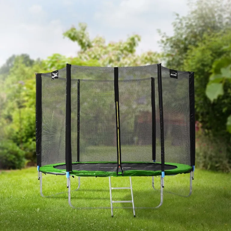 Trampolin Ø244 cm mit Sicherheitsnetz, Leiter und gepolsterten Stangen Grün bis 150kg HAUKI