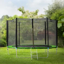 Trampolin Ø305 cm mit Sicherheitsnetz, Leiter und gepolsterten Stangen Grün bis 150kg HAUKI