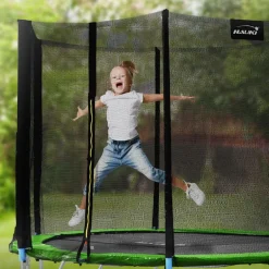 Trampolin Ø305 cm mit Sicherheitsnetz, Leiter und gepolsterten Stangen Grün bis 150kg HAUKI