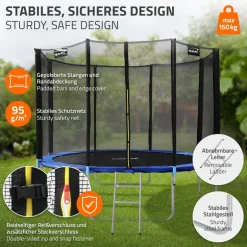 Trampolin Ø366 cm mit Sicherheitsnetz, Leiter und gepolsterten Stangen Blau bis 150kg HAUKI