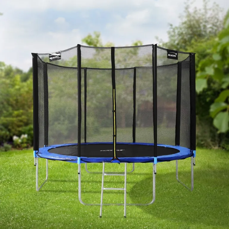 Trampolin Ø366 cm mit Sicherheitsnetz, Leiter und gepolsterten Stangen Blau bis 150kg HAUKI
