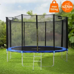 Trampolin Ø427 cm mit Sicherheitsnetz, Leiter und gepolsterten Stangen Blau bis 150kg HAUKI