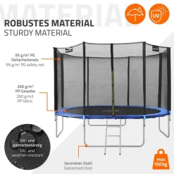 Trampolin Ø427 cm mit Sicherheitsnetz, Leiter und gepolsterten Stangen Blau bis 150kg HAUKI