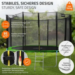 Trampolin Ø427 cm mit Sicherheitsnetz, Leiter und gepolsterten Stangen Grün bis 150kg HAUKI