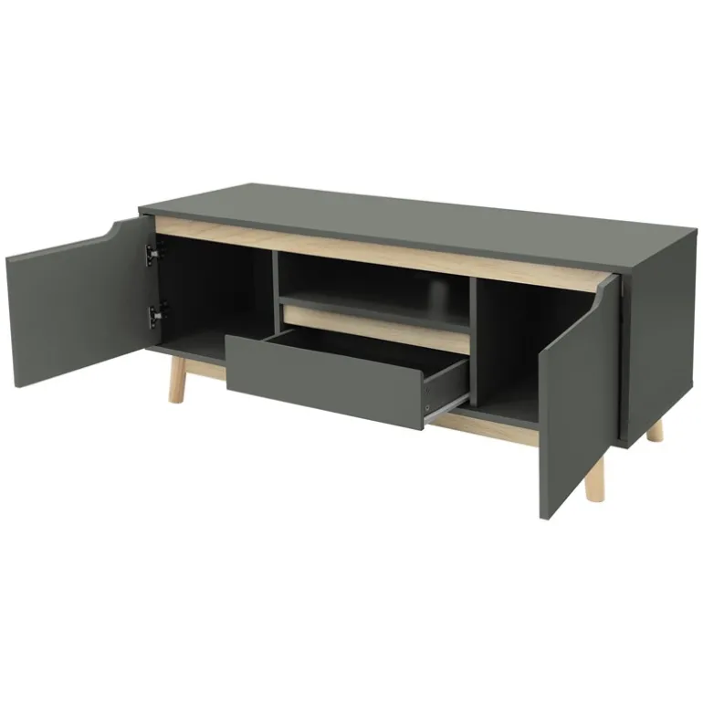 TV Lowboard Fernsehschrank 120x40 cm in mattgrün aus MDF & Kiefernholz ML-Design