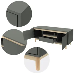 TV Lowboard Fernsehschrank 120x40 cm in mattgrün aus MDF & Kiefernholz ML-Design