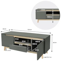 TV Lowboard Fernsehschrank 120x40 cm in mattgrün aus MDF & Kiefernholz ML-Design