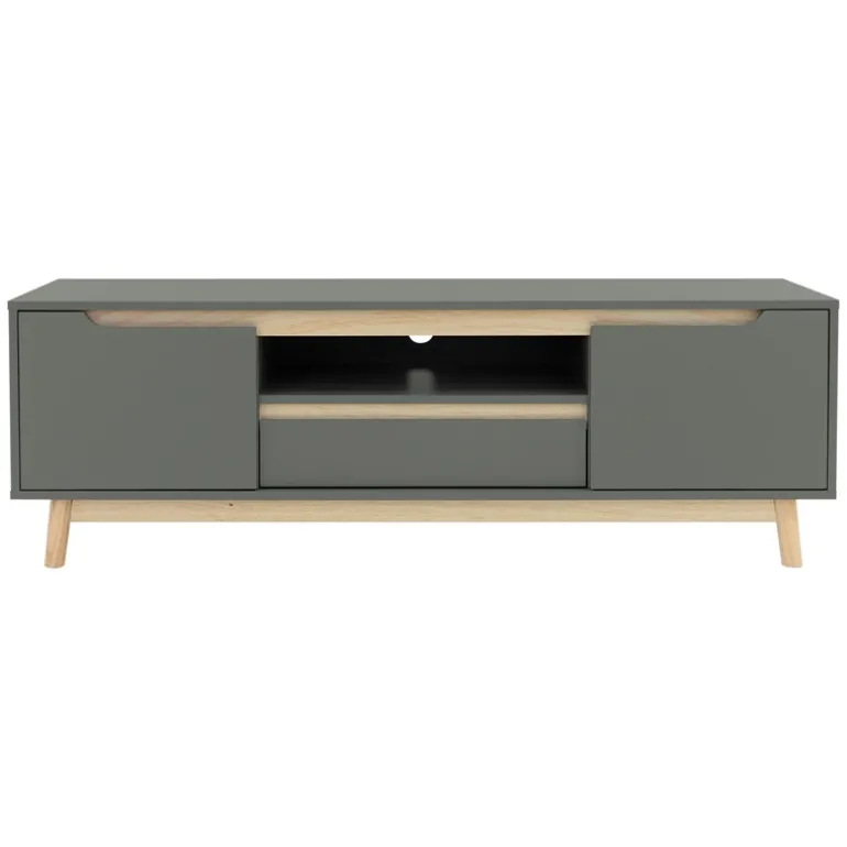 TV Lowboard Fernsehschrank 140x40 cm in mattgrün aus MDF & Kiefernholz ML-Design