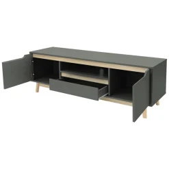 TV Lowboard Fernsehschrank 140x40 cm in mattgrün aus MDF & Kiefernholz ML-Design