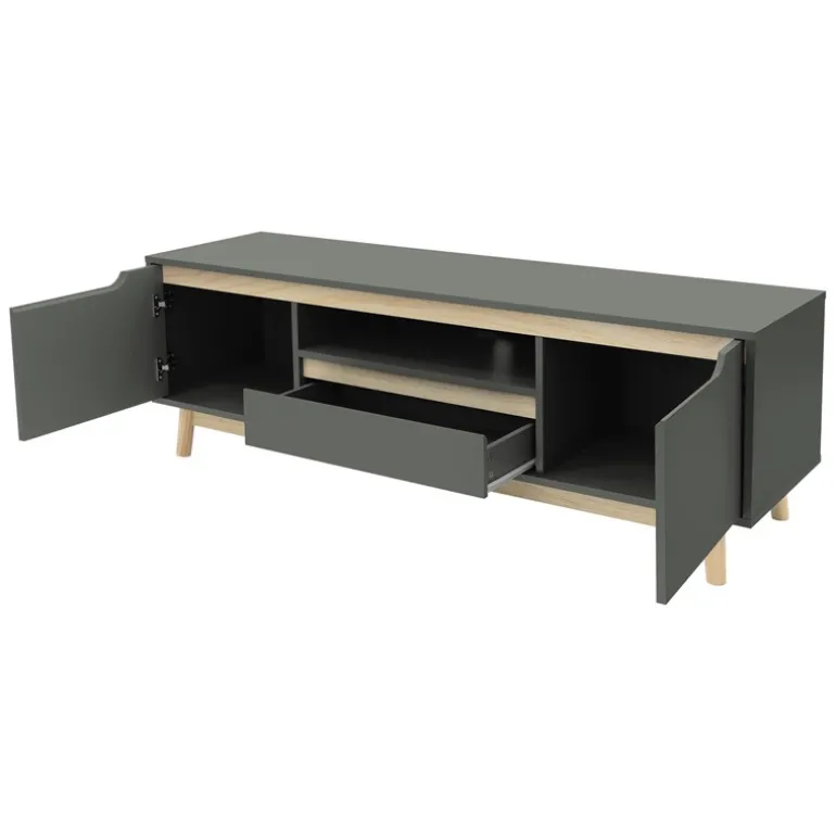 TV Lowboard Fernsehschrank 140x40 cm in mattgrün aus MDF & Kiefernholz ML-Design
