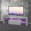 TV Lowboard mit LED-Beleuchtung 130x49x45 cm Weiß inkl. Glasregal ML-Design