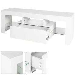 TV Lowboard mit LED-Beleuchtung 130x49x45 cm Weiß inkl. Glasregal ML-Design