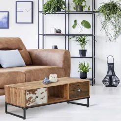 TV-Lowboard mit zwei Schubladen 110x50x40 cm aus Akazien- und Schwellenholz mit Metallbeine  WOMO-Design