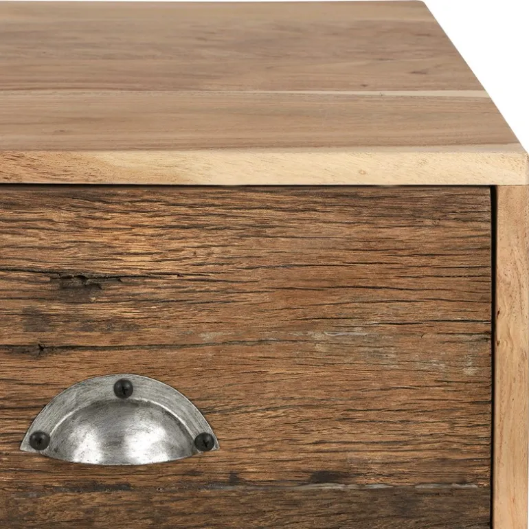 TV-Lowboard mit zwei Schubladen 110x50x40 cm aus Akazien- und Schwellenholz mit Metallbeine WOMO-Design