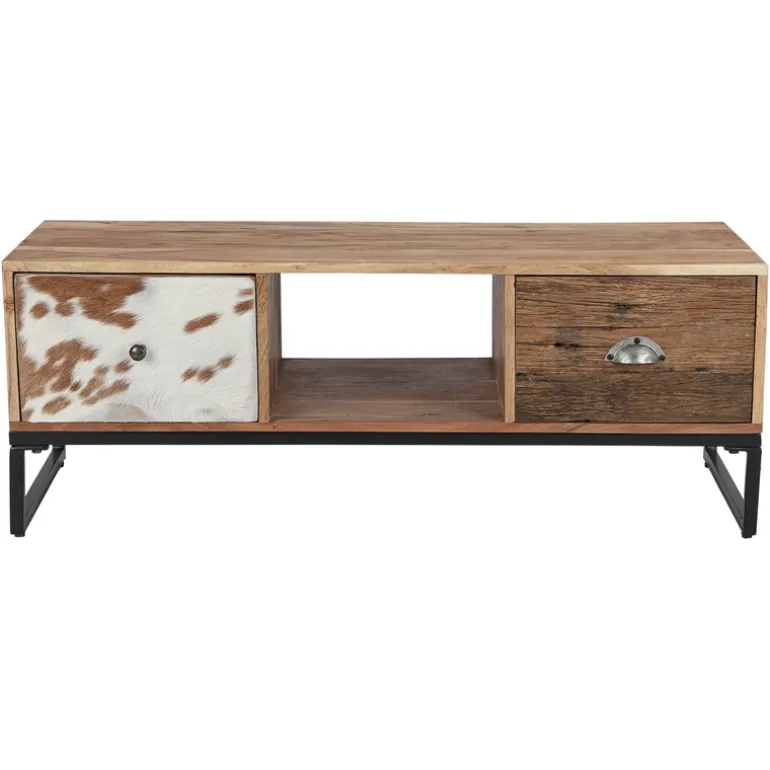 TV-Lowboard mit zwei Schubladen 110x50x40 cm aus Akazien- und Schwellenholz mit Metallbeine WOMO-Design