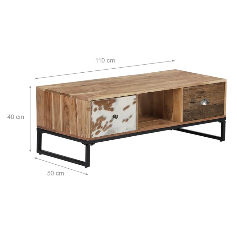 TV-Lowboard mit zwei Schubladen 110x50x40 cm aus Akazien- und Schwellenholz mit Metallbeine WOMO-Design