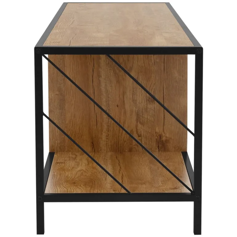 TV-Lowboard 120x40 cm mit Eiche-Rustikal Dekor und Stahlgestell in Schwarz TV Schrank mit 4 Fächern ML-Design