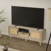 TV-Schrank Lowboard 140x50,5x30 cm Holz Eiche-Optik und Rattan Front TV-Board für Fernseher bis 65 Zoll ML-Design