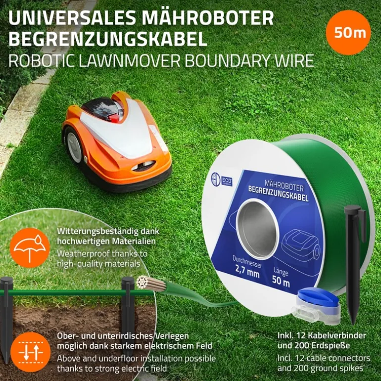 Universal 200m Begrenzungskabel für Mähroboter + 800 Erdnägel