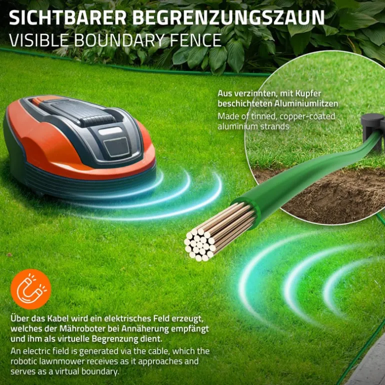Universal 50m Begrenzungskabel für Mähroboter + 200 Erdnägel