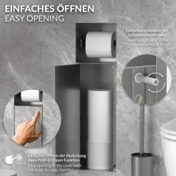 Unterputz-Schrankmodul befliesbar mit Toilettenbürste 60x20x14cm, Silber, Edelstahl WC Wandnische LuxeBath