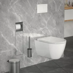 Unterputz-Schrankmodul befliesbar mit Toilettenbürste 60x20x14cm, Silber, Edelstahl WC Wandnische LuxeBath