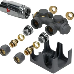 Ventil Armaturen Set Multiblock Anthrazit Universal inkl. Thermostatkopf LuxeBath