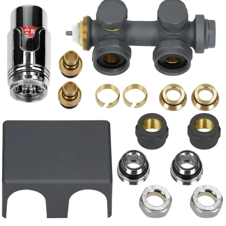 Ventil Armaturen Set Multiblock Anthrazit Universal inkl. Thermostatkopf LuxeBath