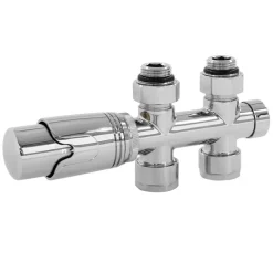 Ventil Armaturen Set Multiblock Chrome Durchgangsform inkl. Thermostatkopf LuxeBath