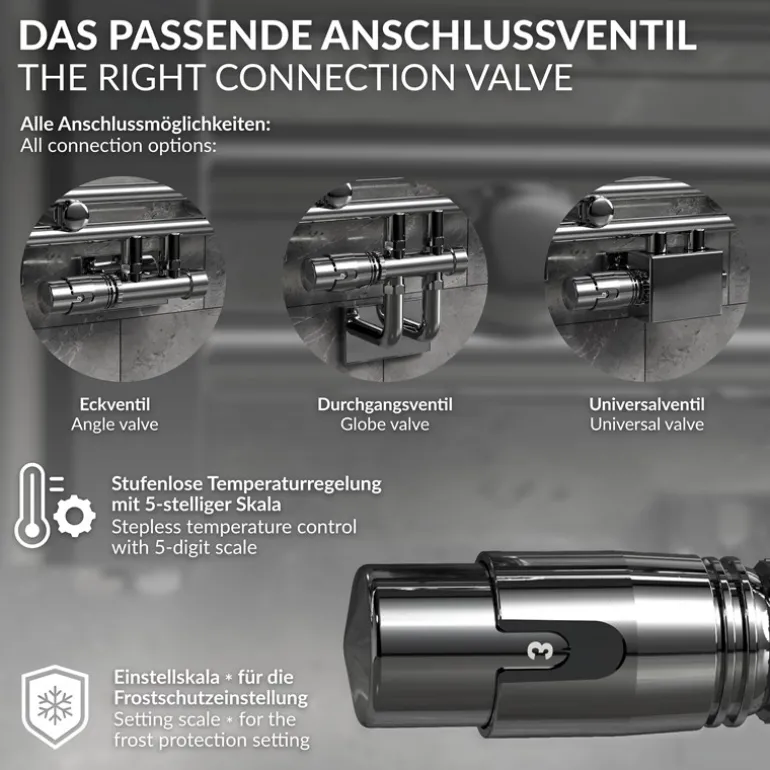 Ventil Armaturen Set Multiblock Chrome Durchgangsform inkl. Thermostatkopf LuxeBath
