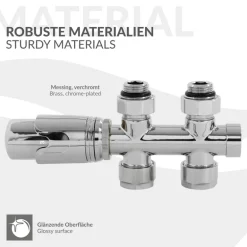Ventil Armaturen Set Multiblock Chrome Durchgangsform inkl. Thermostatkopf LuxeBath