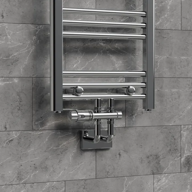 Ventil Armaturen Set Multiblock Chrome Durchgangsform inkl. Thermostatkopf LuxeBath