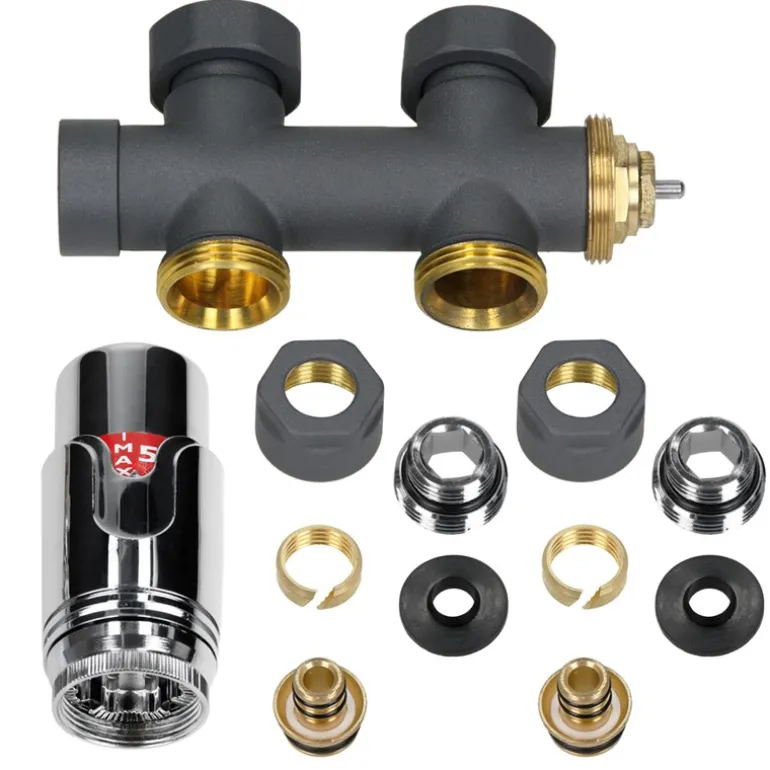 Ventil-Armaturen Set Multiblock Anthrazit Durchgangsform inkl. Thermostatkopf LuxeBath