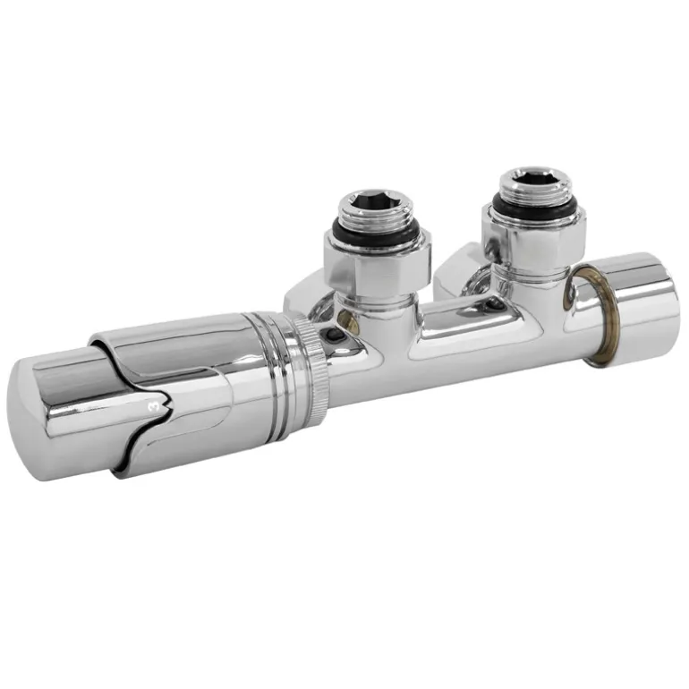 Ventil-Armaturen Set Multiblock Chrom Eckform inkl. Thermostatkopf LuxeBath