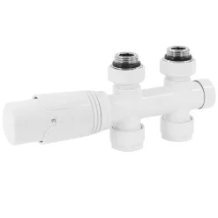 Ventil-Armaturen Set Multiblock Weiß Durchgangsform inkl. Thermostatkopf LuxeBath