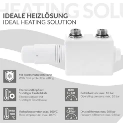 Ventil-Armaturen Set Weiß Universal für Eck- und Durchgangsform inkl. Thermostatkopf LuxeBath