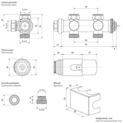 Ventil-Armaturen Set Weiß Universal für Eck- und Durchgangsform inkl. Thermostatkopf LuxeBath