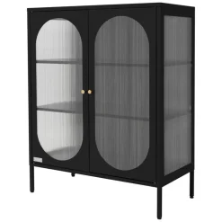 Vitrinenschrank doppeltürig 80x102,5x40 cm Vitrine mit 2 Einlegeböden Schwarz aus Stahl ML-Design