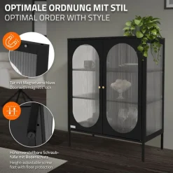 Vitrinenschrank doppeltürig 80x102,5x40 cm Vitrine mit 2 Einlegeböden Schwarz aus Stahl ML-Design