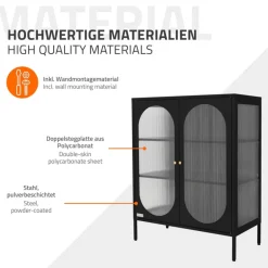 Vitrinenschrank doppeltürig 80x102,5x40 cm Vitrine mit 2 Einlegeböden Schwarz aus Stahl ML-Design