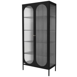 Vitrinenschrank doppeltürig 80x175x40 cm Vitrine mit 4 Einlegeböden Schwarz aus Stahl ML-Design